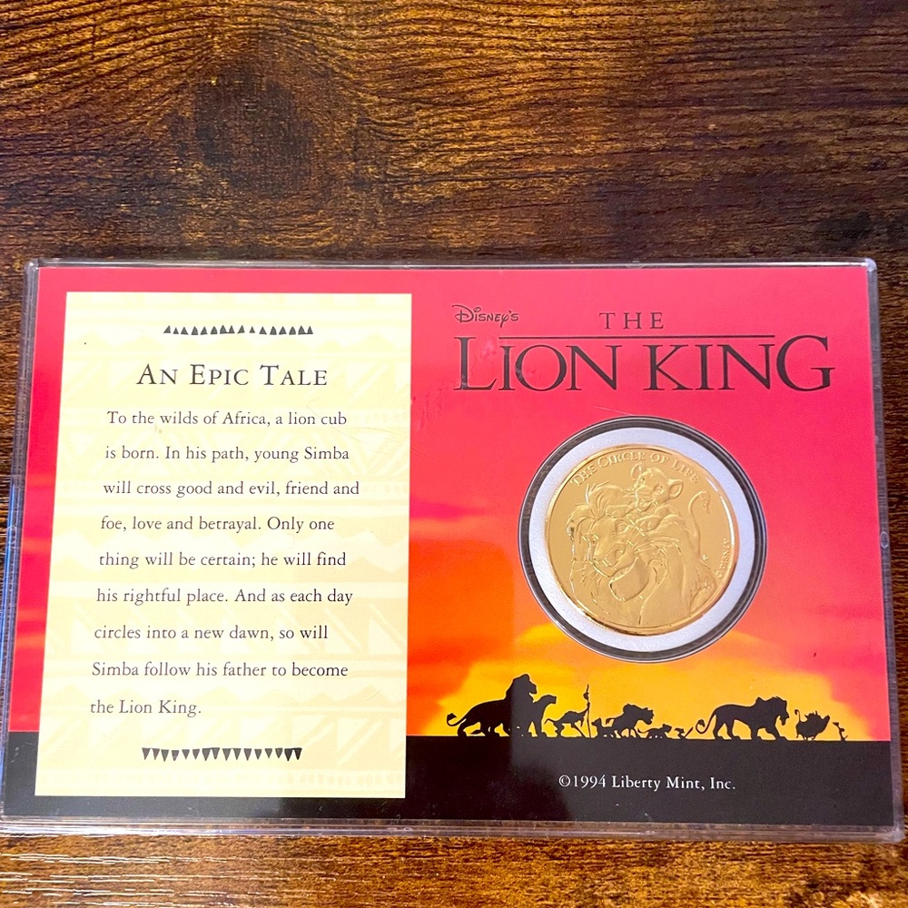 1994 LIMITED EDITION LION KING COMMEMORATIVE COIN #1,158 of 10,000